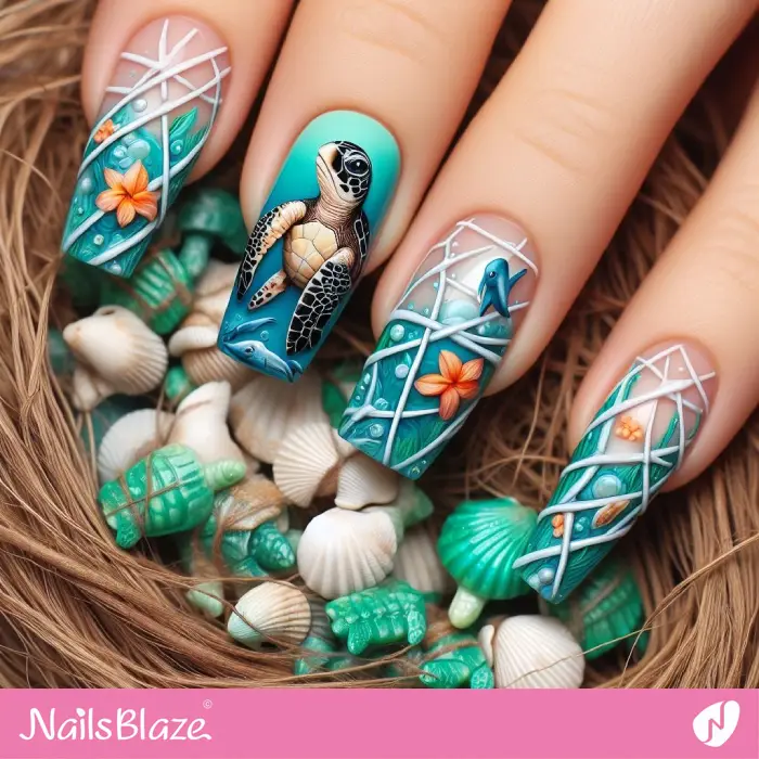 Plastic Wastes in Marine Ecosystem | Nails Art | Save the Ocean Nails - NB3111